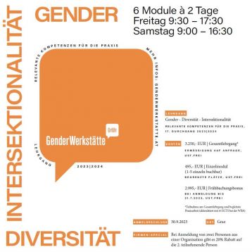 24.11.2023 Lehrgangsstart: Gender - Diversität - Intersektionalität. Noch wenige freie Plätze.